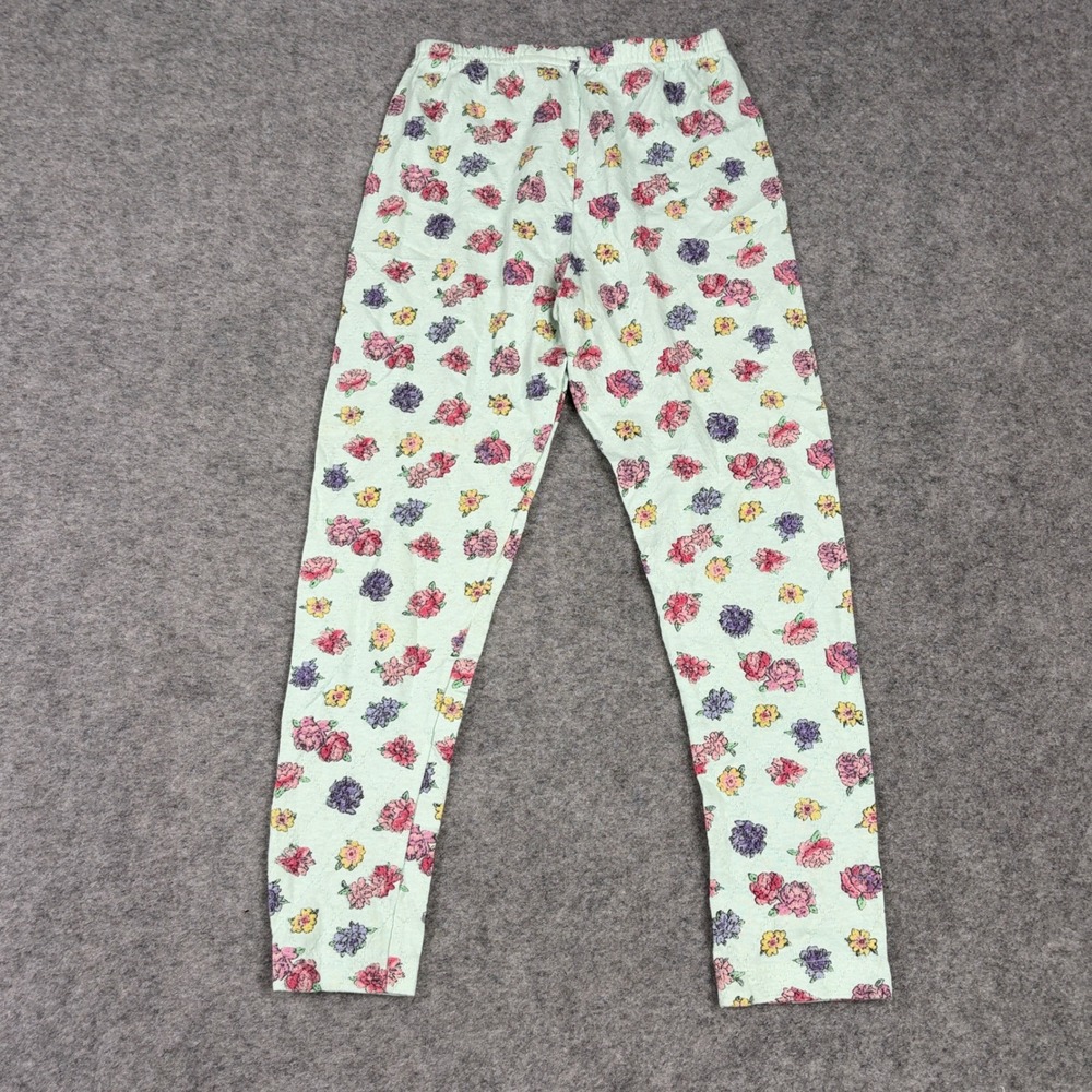 Flapdoodles Floral Leggings Girls Size 8 Vintage 90s Pointelle Quilted Mint - Picture 8 of 13